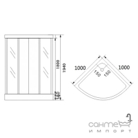 Напівкругла душова кабіна 100х100 Keramac 8120 профіль білий, скло fabric