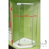 Пентагональная душевая кабина Veronis KN-8-90 профиль нержавеющая сталь/прозрачное стекло