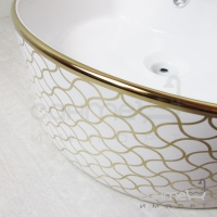 Раковина керамическая на столешницу круглая Vito VT-G0012 белый, декор золото