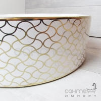 Раковина керамічна на стільницю кругла Vito VT-G0012 білий, декор золото