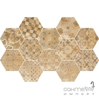 Плитка универсальная, шестиугольник, декор 18,2x21 Ragno Epoca Decoro Cementine Ocra R55T