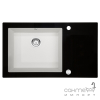 Гранитная кухонная мойка cо стеклянным крылом-сушкой Deante Capella ZSC AX1C гранит алебастр/черное стекло