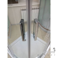 Напівкругла душова кабіна з дрібним піддоном Veronis KN-3-80 профіль сатин, скло прозоре