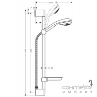 Змішувач для душу Hansgrohe Logis 71600000 хром + душовий гарнітур Hansgrohe 27764000