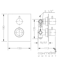 Змішувач-термостат прихованого монтажу + верхній душ Genebre Termo1643 хром