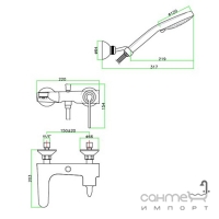 Змішувач для ванни з душовим гарнітуром Fiore Koko 87 CR 5550 хром