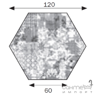 Керамогранит универсальный, шестиугольный 120х120 Mutina Dechirer Esagona Decor Grigio, арт. PUDD32