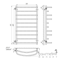 Сушка для рушників водяна з бічним підключенням Laris Євромікс П8 500х900 б/в 1 МЦ 800 золото