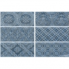 Настенная плитка, декор со случайным рисунком 11х25 Roca Maiolica Deco Blue Steel (синяя)