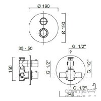Змішувач-термостат для душу прихованого монтажу на 2 споживача Giulini G Futuro F8213 хром