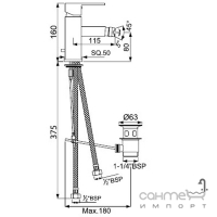 Смеситель для биде с донным клапаном Jaquar Kubix F KUB-CHR-35213FB хром