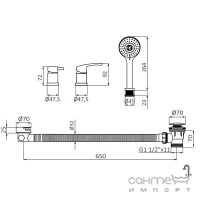 Змішувач для ванни врізний на 3 отвори з наповненням через перелив GRB Premier 50231500 хром