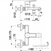 Смеситель для ванны KFA Armatura Seelit 5814-010-00 + душевой гарнитур Talia 841-355-00  хром