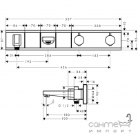 Змішувач-термостат прихованого монтажу для ванни на 2 споживачі з виливом Hansgrohe RainSelect 15359000 хром