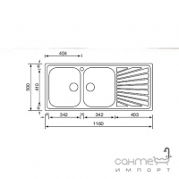 Кухонная мойка на две чаши с сушкой CM SPA Cometa 114X7 нержавеющая сталь микродекор, левая