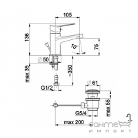 Смеситель для раковины с донным клапаном KFA Armatura Leonit 5312-814-00 хром