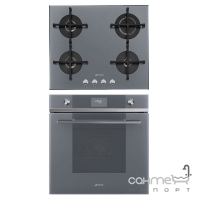 Комплект Smeg Linea варильна поверхня PV164S2 сіре скло + духова шафа Smeg Linea SF6101VS сіре скло