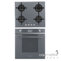 Комплект Smeg Linea варильна поверхня PV164S2 сіре скло + духова шафа Smeg Linea SF6102TVS сіре скло