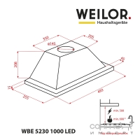 Встраиваемая кухонная вытяжка WEILOR WBE 5230 SS 1000 LED нержавеющая сталь