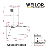 Кухонна витяжка WEILOR WDS 6280 BL 1200 LED чорна