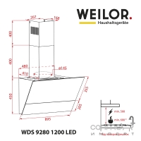 Кухонна витяжка WEILOR WDS 9280 BL 1200 LED чорна