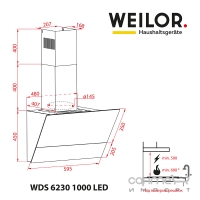 Кухонна витяжка WEILOR WDS 6230 BL 1000 LED чорна