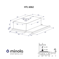Телескопическая вытяжка Minola HTL 6062 I/BL GLASS 450 LED черное стекло/нержавеющая сталь