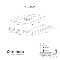 Телескопическая вытяжка Minola HTL 6170 IBL GLASS 630 нержавеющая сталь/черное стекло