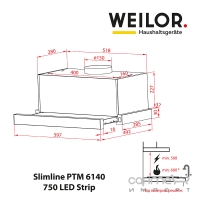 Кухонная вытяжка WEILOR Slimline PTM 6140 SS 750 LED strip