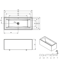 Акриловая ванна с панелью Riho Still Square Elite R 170x75 (правосторонняя) BD1300500000000