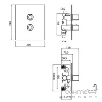 Змішувач-термостат для ванни/душа прихованого монтажу на 3 споживача M&Z Quod QOD27701 CHR хром