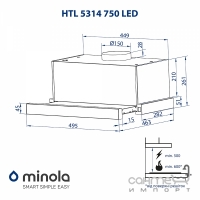 Телескопическая вытяжка Minola HTL 5314 I 750 LED нержавеющая сталь