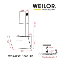 Кухонная вытяжка Weilor WDS 62301 R BL 1000 LED черная