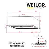 Вбудована кухонна витяжка Weilor PBS 52300 Glass BL 1000 LED Strip чорна