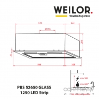 Вбудована кухонна витяжка Weilor PBS 52650 Glass BL 1250 LED Strip чорна