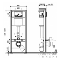 Інсталяція для підвісного унітазу Q-tap Nest M425-M11CRM панель змиву хром