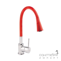 Змішувач для кухні з гнучким виливом Q-tap Spring CRR 007F-1 хром/червоний