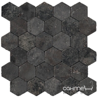 Мозаика керамогранитная 30x31 Atlas Concorde Aix Honeycomb Tumbled Fumee Черная