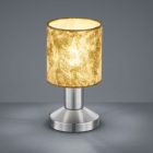 Настільна лампа Trio Garda 595400179 матовий нікель/тканина золото