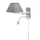 Настінний світильник із додатковою LED-лампою для читання Trio Hotel 271370211 матовий нікель/сіра тканина