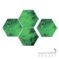 Настенная стеклянная плитка декор Ceramika Color Struktury 3D Green Glass Hexagon 12,5x14,5