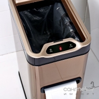 Ведро сенсорное с диспенсером для туалетной бумаги прямоугольное JAH 6406 7л розовое золото