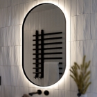 Овальное зеркало в металлической раме с подсветкой на стену Liberta Diano 550x950 черное