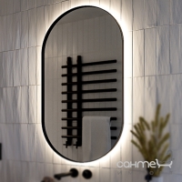 Овальное зеркало в металлической раме с подсветкой на стену Liberta Diano 500x900 черное