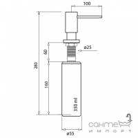 Дозатор жидкого мыла для кухонных моек AquaSanita DR-001 350мл хром