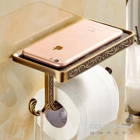 Держатель для туалетной бумаги с крючком и полочкой для телефона Art Design R155 BR бронза