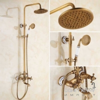 Змішувач для ванни з душовою стійкою Art Design Deco 00-6133 DBR бронза/кераміка