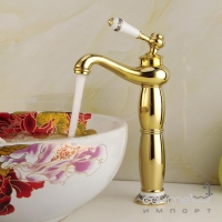 Смеситель для раковины высокий Art Design Deco 0169-3DG Big золото/керамика