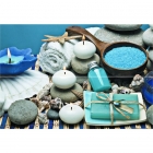 Плитка настенная декор Ceracasa Brazil Deco Soaps Blue Brillo 50x73 (панно с галькой, свечами)