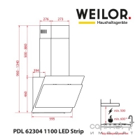 Вытяжка декоративная наклонная Weilor PDL 62304 LED Strip белый